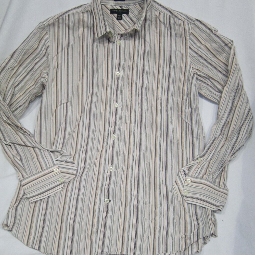 Banana Republic Slim Fit Orange, Brown, Tan, Grey Striped Dress Shirt, sz.16-16½